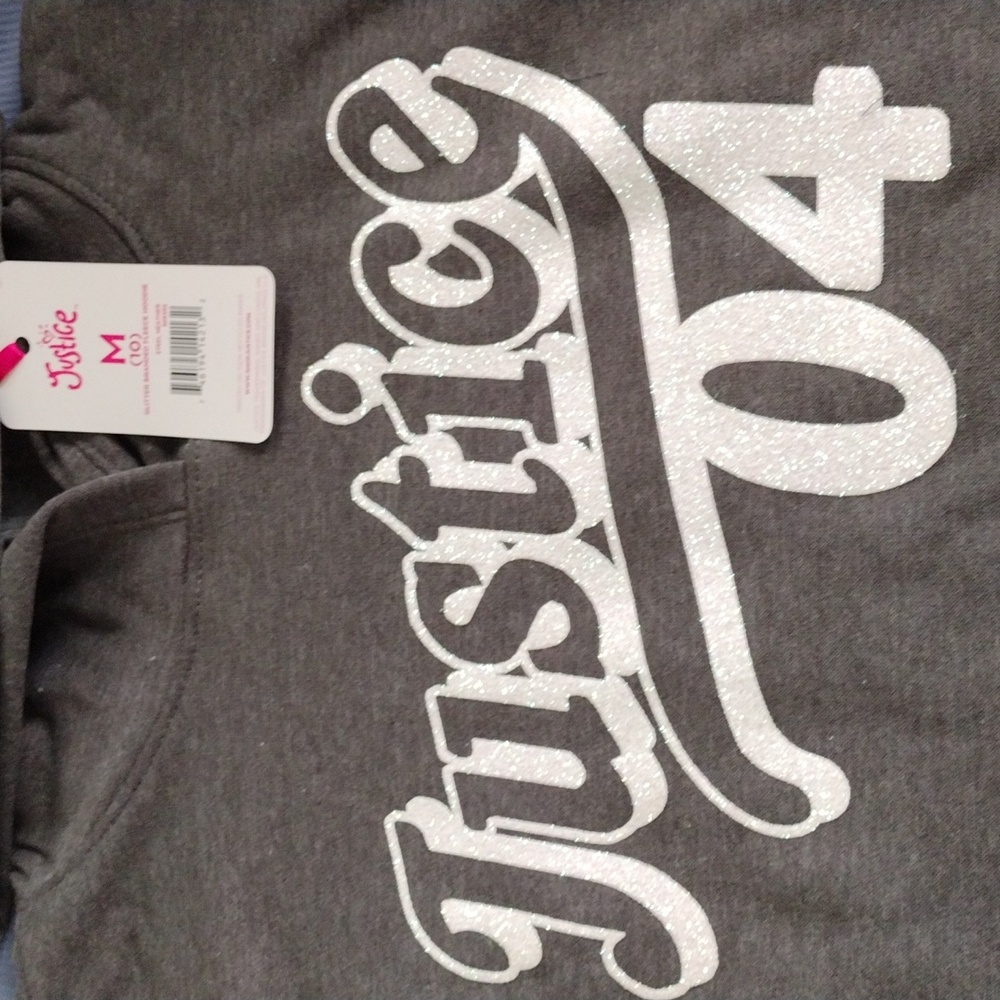 Justice Graphic Hoodie Glitter Branded Fleece. M(10) - Picture 9 of 15